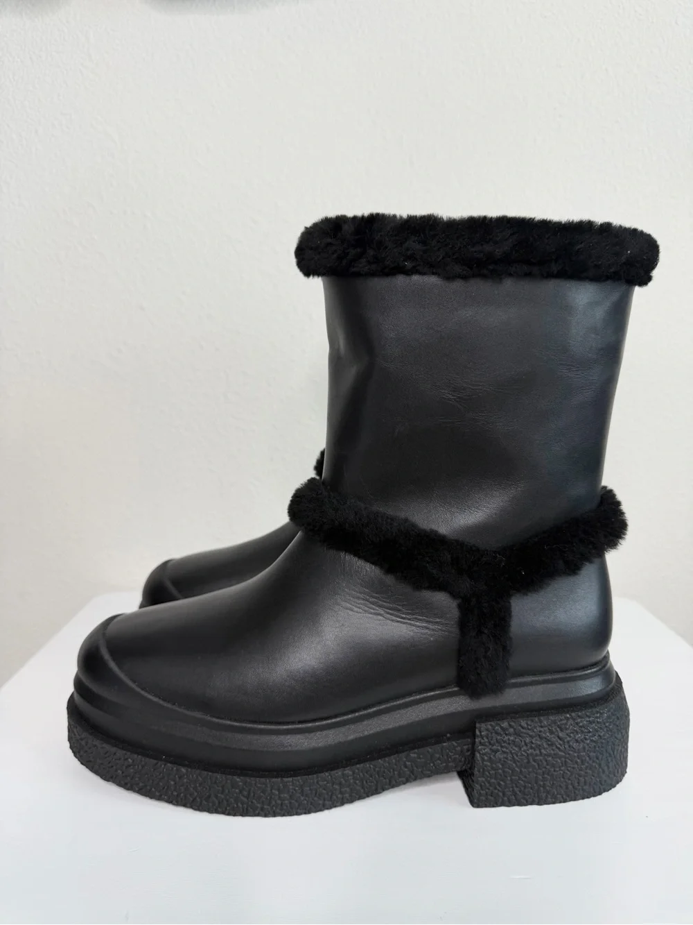 Stuart Weitzman Charli Cozy Sportlift Booties Faux Fur Platform Winter Boots 8.5